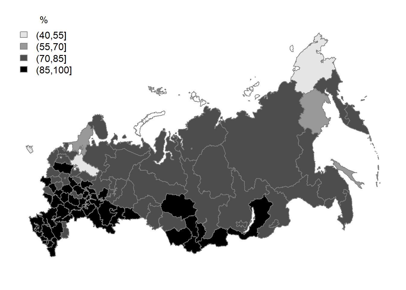 HOR (share of personally owned space) in Russian regions, 2013
